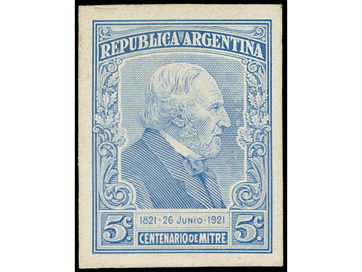1916, 5 c. and 20 c. ultramarine, proofs on normal paper, unused, imperf, very fine
