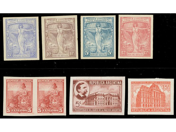 1899/1945, six stamps and one pair 5 c. carmine-rose, unused, all imperf, fine

