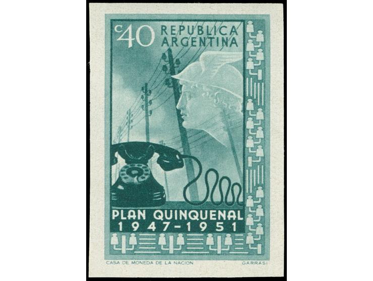 1951, Five year plan Telephone &amp; Telegraph 40 c. deep green colour trial proof on normal paper, unused, imperf, fine
