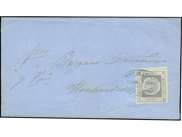 1859/62, small numerals 60 c., wide margins all around, tied by clear oval of Cerro Largo to letter sheet (one side flap miss