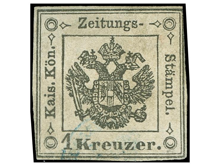 1859, 1 Kr schwarz, meist gut gerandet bis auf oben rechts, dort berührt, blaue Entwertung des Bassano Inbetriebnahmebüros, s
