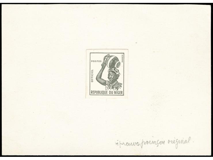 1962/95, Djerma woman imperf colour trial proof in black without value, imperf on cardboard, Artist signed epreuve, very fine