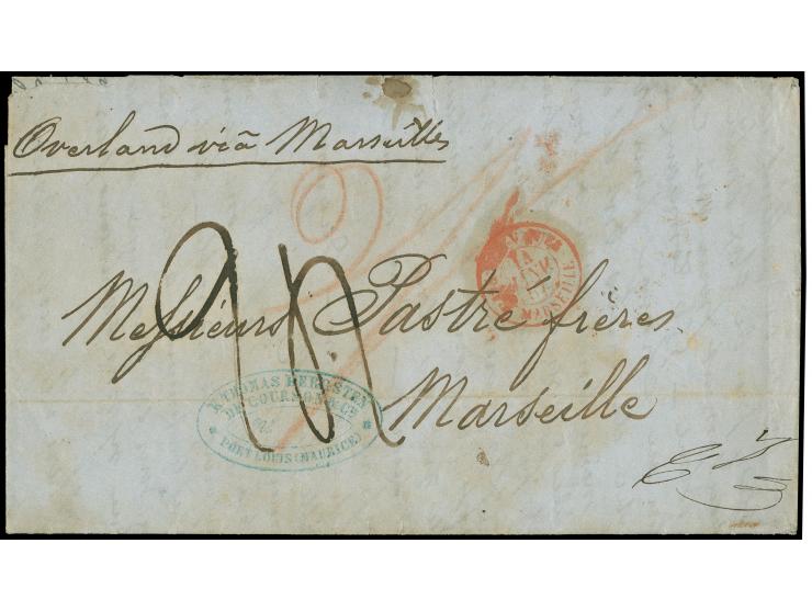 1856, "MAURITIUS PACKET LETTER NO/29/1856" in red on reverse of letter sheet with content, dispatched at Port Louis Mauritius