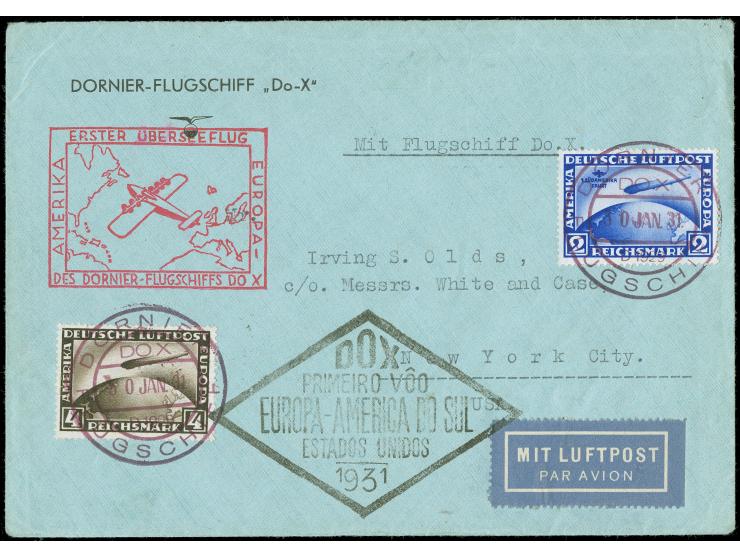 1931, Amerikaflug Do X Bordpost 30.1.31, 2 RM. SAF und 4 RM. Zeppelin auf attraktivem Brief nach New York, Transit via Rio 22