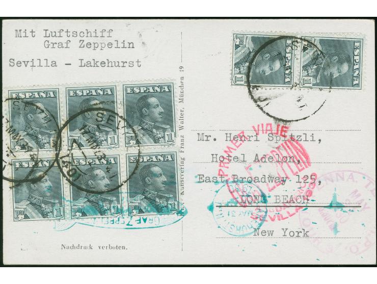 1930, Südamerikafahrt spanische Post, L.Z.127 Postkarte ab SEVILLA 17.5.30 nach New York, Lakehurst in grün und Ak.-Stempel i