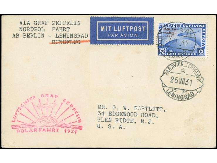 1931, Polarfahrt 2 M. mit Stempel "FRIEDRICHSHAFEN 24.7." als portogerechte Einzelfrankatur auf Postkarte über Leningrad nach