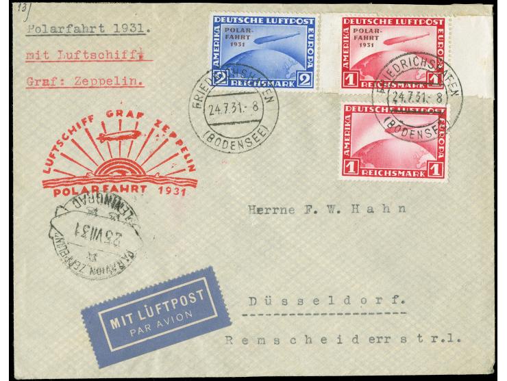 1931, Polarfahrt 1 M. und 2 M. sowie Zeppelin 1 M. mit Stempel "FRIEDRICHSHAFEN 24.7." als portogerechte Frankatur auf Brief 