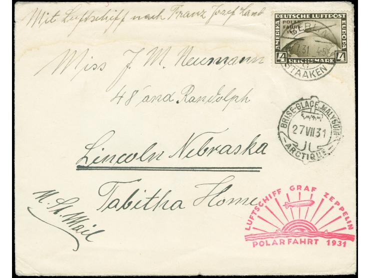 1931, Polarfahrt 4 M. mit Stempel "BERLIN 25.7.31" auf Polarfahrt-Brief über Malyguin adressiert nach Nebraska, am oberen Ran