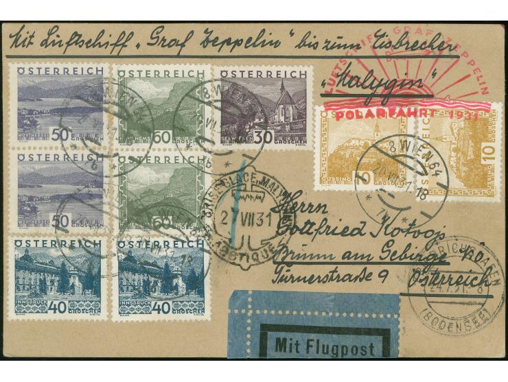 ÖSTERREICH: 1931, Polarfahrt bis Brunn, Karte von "WIEN 20.VII" via Friedrichshafen 24/7, gute Erhaltung
