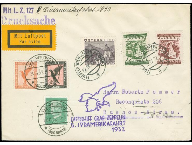 ÖSTERREICH : 5. Südamerikafahrt 1932, Drucksache Brief ab WIEN-ASPERN 22.4. (daher wohl zur 4. SAF vorgesehen!) in MiF mit DR