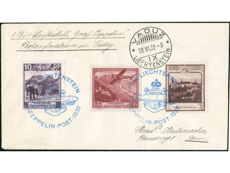 Liechtensteinische Post: Schweizfahrt 1932, 2 Fr. portogerecht frankierter Brief ab Vaduz 28.6. mit bunter Flugpost-MiF, Ank.