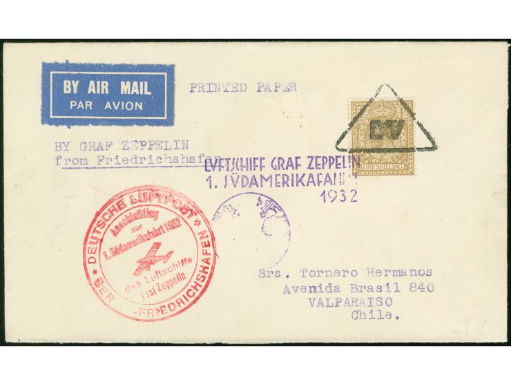 GROSSBRITANNIEN: 1932, 1. Südamerikafahrt, Brief mit 1 Sh. Freimarke ab Liverpool via Anschlußflug Berlin 19.3. und Friedrich