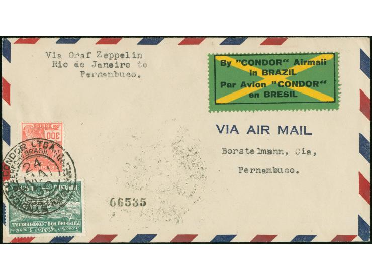 1930, Brasilien Rio-Pernambuco, Brief mit 5.000 Rs grün Aufdruck USA und Beifr. 300 Rs ab Rio 24.5.30 nach Pernambuko mit rs.
