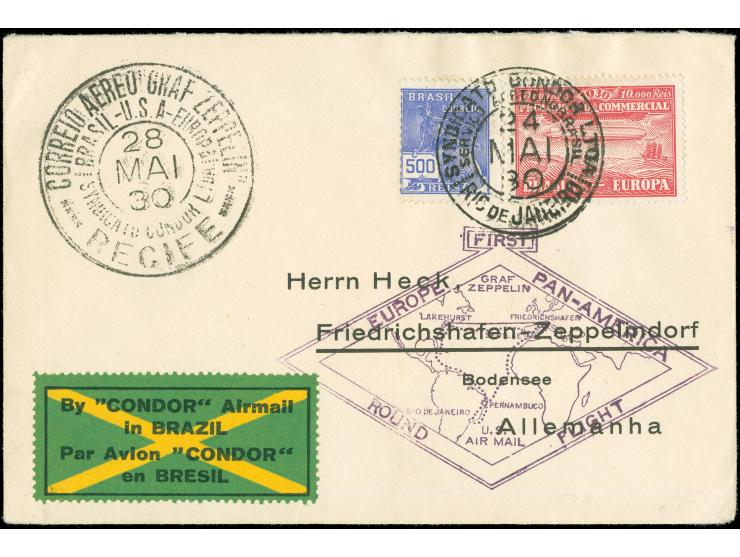 1930, Brasilien Rio-Friedrichshafen, Brief mit 10.000 Rs blau und Beifr. 500 Rs ab Rio 24.5.30 nach Friedrichshafen mit rs. A