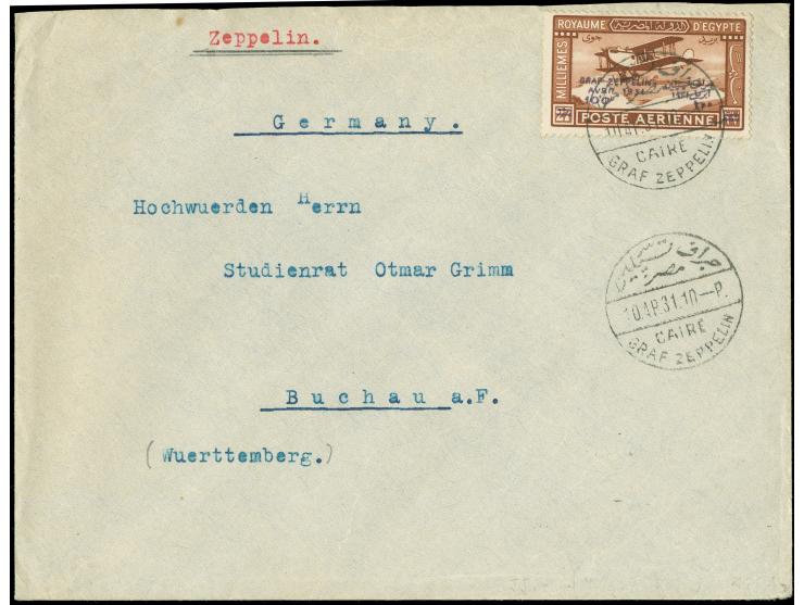 1931, Landungsfahrt nach Ägypten, ägyptische Post, Rückfahrt mit Sonderstempel "CAIRE 10.4.31", Brief mit Sondermarke 100 auf