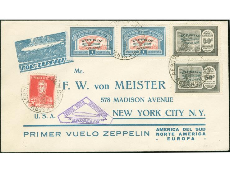 Südamerikafahrt 1930, Argentinien, Brief mit 2 x 30 c. und 2 x 1 p. bis Lakehurst mit rs. Ak.-Stempel
