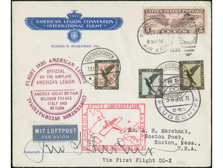 1930, "AMERICAN LEGION" Flug in Kombination mit DOX-Flug Südamerika, Vordruckbrief mit US 5 C. Marke aus BOSTON OCT.10.1930 m