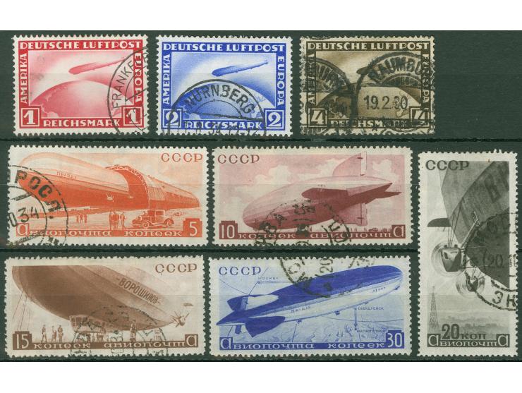 1934, Zeppelin UdSSR used set of five, 1931 Iceland and 1936 Liechtenstein complete sets unused. Fine.
