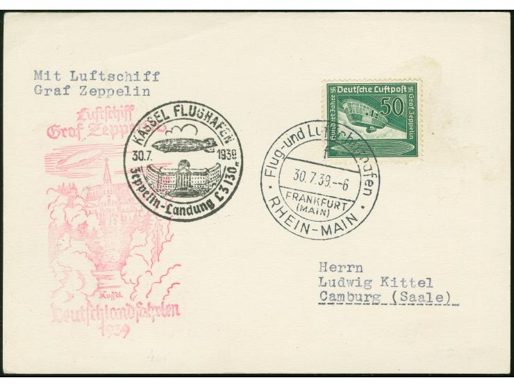 1939, Deutschlandfahrten Kassel, Karte und brief, dieser mit Nachporto 50 RPf. belegt
