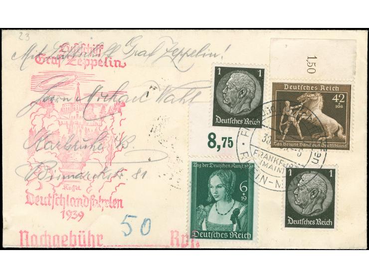 1939, Deutschlandfahrten Kassel, Karte und brief, dieser mit Nachporto 50 RPf. belegt
