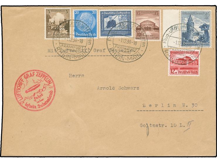 1938, Sudetenlandfahrt zwei Karten und zwei Briefe mit schönen Frankaturen, dabei K1 “Einschreiben unzulässig”
