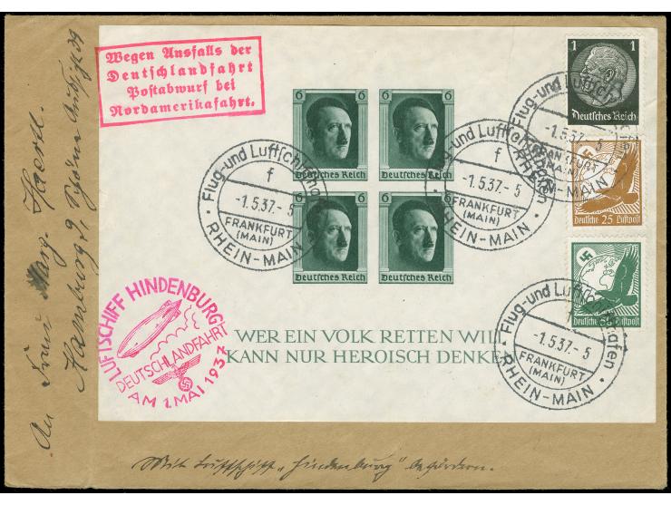 1937, Deutschlandfahrt 1.5. ausgefallene Fahrt, befördert auf der 1. Nordamerikafahrt mit Abwurf Köln, Brief mit u.a. Hitler-