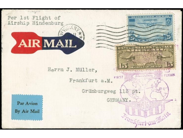 1936, New York to Frankfurt, Hindenburg First Flight cover with appropriate cachet and Frankfurt arrival pmk, fine
