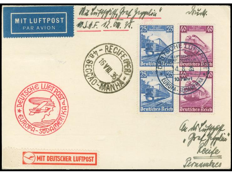 1935, 10. Südamerikafahrt, prachtvolle Bordpost-Karte vom 14.8. nach Recife 16.8
