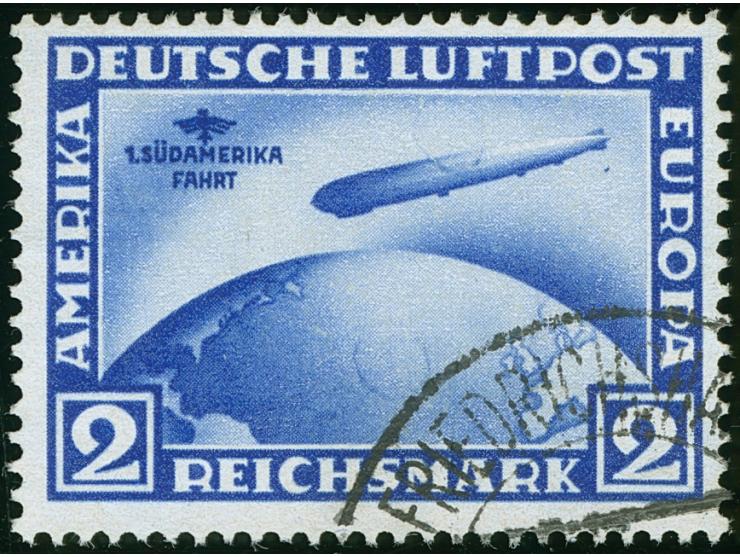 1930, Südamerikafahrt  2 RM. lilaultramarin mit liegendem Wasserzeichen, sauberer Teilstempel Friedrichshafen, farbfrisch und
