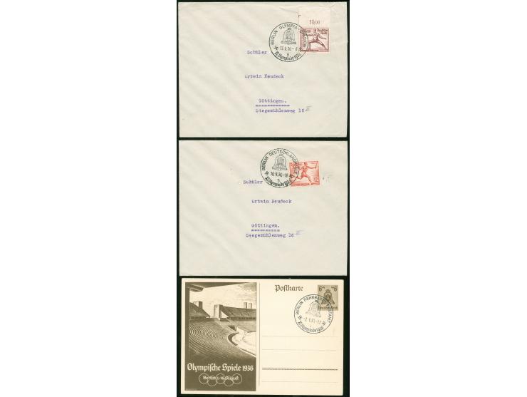 1936, »BERLIN-OLYMPIA STADION 9.8.1936« auf zwei Express R-Briefen frankiert mit Herzstücken aus Block 5+6 mit Sonder-R-Zette