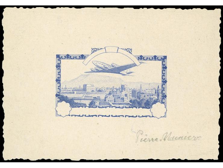 1947, Air Mail 20 b. ultramarine, die proof with inscriptions and value tablets blank on sunken card (64 x 44mm), signed by t