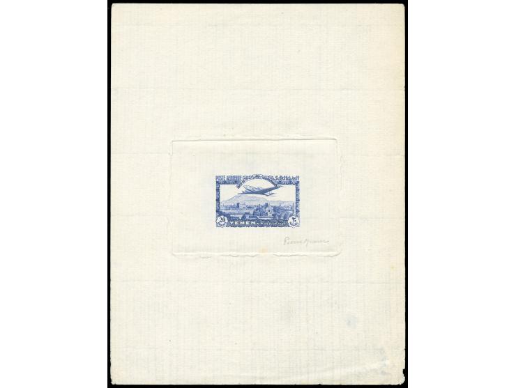 1947, Air Mail 20 b. ultramarine large die proof on sunken card (121 x 163mm) with inscriptions, signed by the engraver in pe