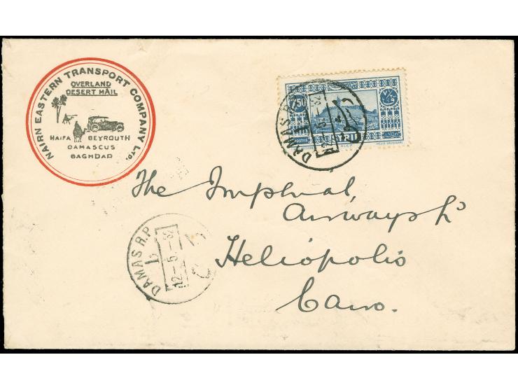1930, 7.50 p. blue on cover with imprint "Overland Desert Mail Nairn Eastern Transport Company Ltd." from DAMAS 12.5.32 to Ca