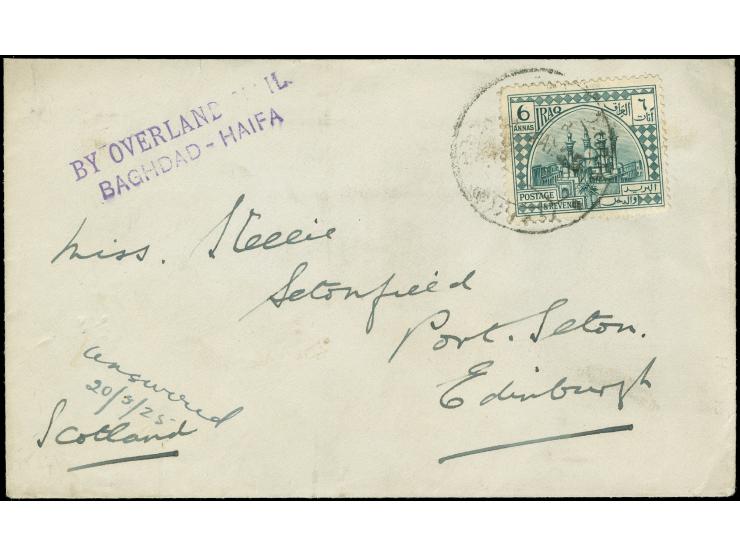 1925, 6 a. on Bank Cover from Baghdad to Edinburgh with purple “By Overland Mail / BAGHDAD-HAIFA” hs. at top left, fine
