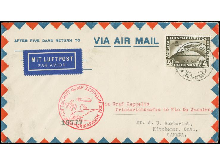 1930 Südamerikafahrt, Brief ab Friedrichshafen 18.5., mit Flugstempel nach Rio 25.5. rs., Ankunft Kitchener Canada 12.Jun.30 