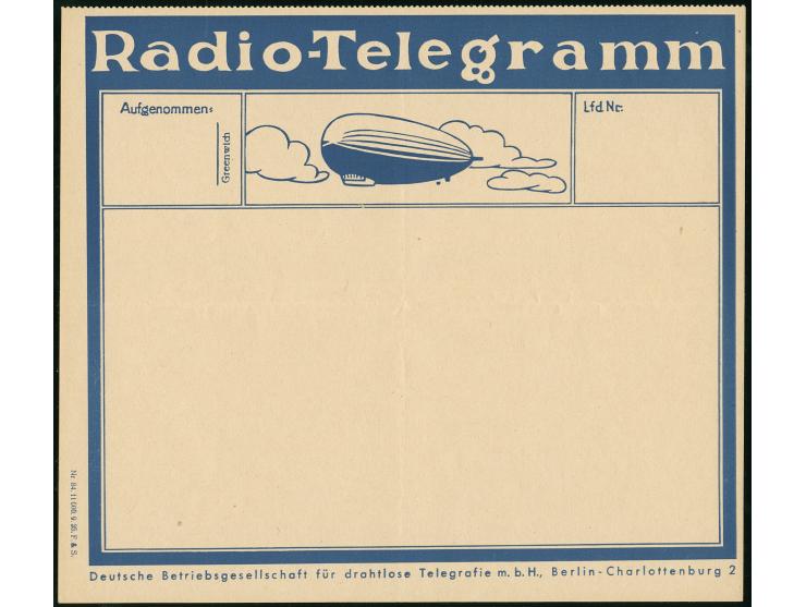 RADIO-TELEGRAMM, LZ 129 Hindenburg, ungebrauchtes farbiges Formblatt mit Eindruck "L.S. Hindenburg" zur Aufnahme von Funknach