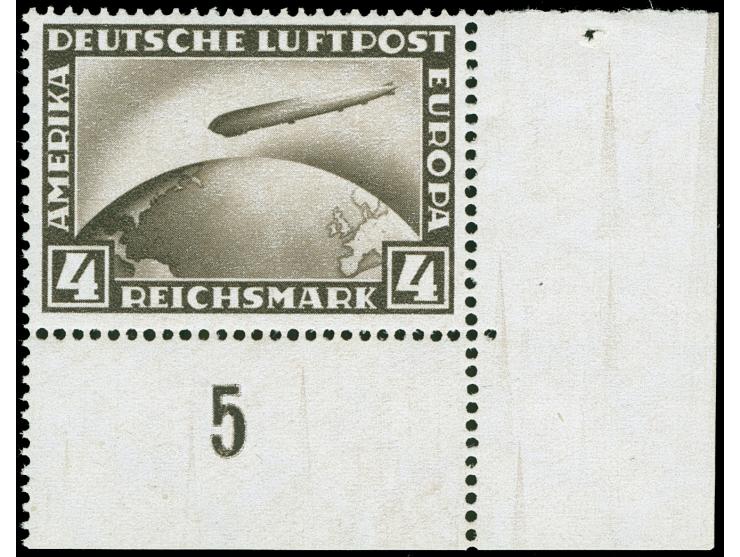 1928, Zeppelin 4 M. schwarzbraun vom Eckrand “5”, postfrisch
