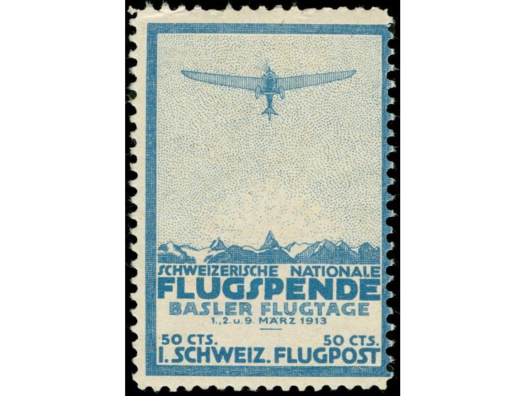 1913, Basel 50 c. blau Schweizerische Nationale Flugspende, ungebraucht 
