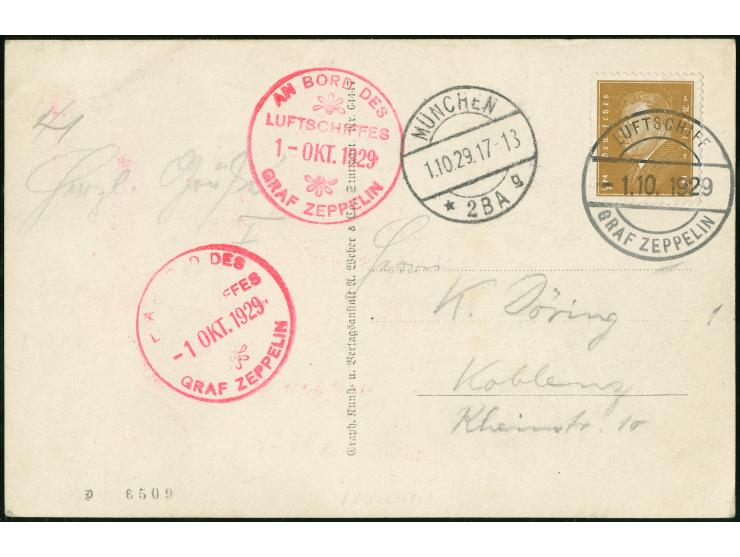1929, Bayernfahrt, Abwurf München, Bildkarte LZ 127 mit Bordpost- und Bordstempel 1.10.29 und Ak.-Stempel München, alle ansch