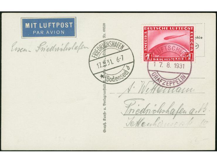 1931, Münster-Essen-Fahrt, Rückfahrt, Bordpost 17.8., Foto-Karte mit 1 RM Zeppelin, Ankunft Friedrichshafen 17.8. vs.,
