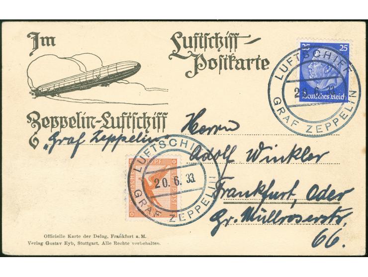 1933, Kurzfahrt in die Schweiz, Friedberg Karte mit 50 Pfg. Adler und 25 Pfg. Hindenburg, Bordpost vom 20.6., adressiert nach