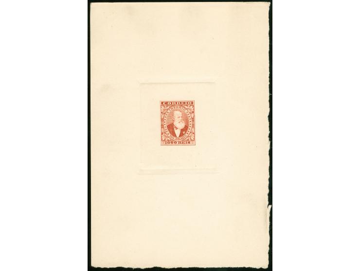 1878, Dom Pedro unissued 1000 r. two die proofs in diff. colors on thick paper, design inscribed "Empire of Brazil", very fin