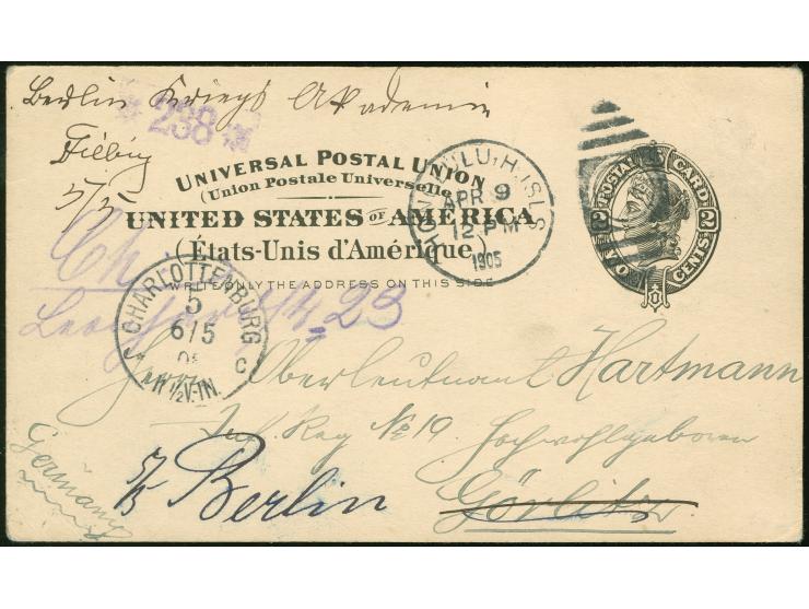 1905, US 1 c. black on buff used postal stationery card to Germany, Honolulu H.Isls Apr./9/1905 duplex cancellation, addresse