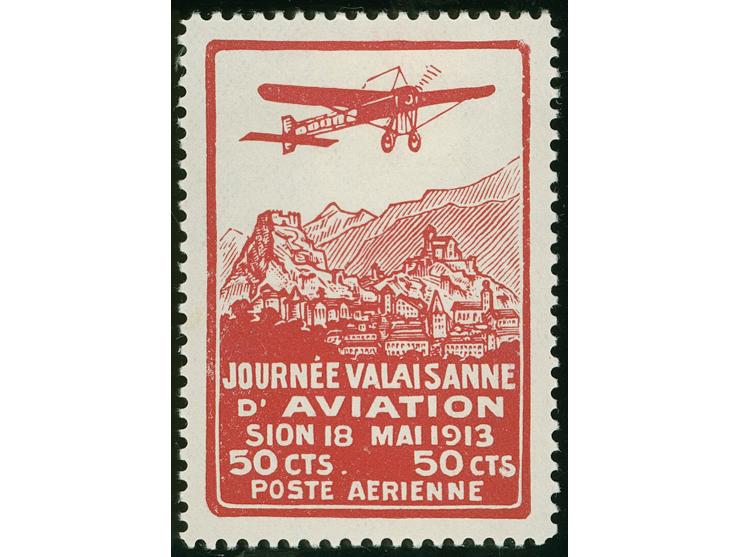 1913, Sion 50 c. karminrot Schweizerische Nationale Flugspende, ungebraucht (Mi. 450,-)
