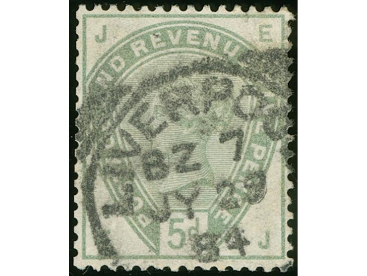 1883/84, 1 s. dull-green EJ and 1 s. dull green BI, both clear cancelled, SG £ 535
