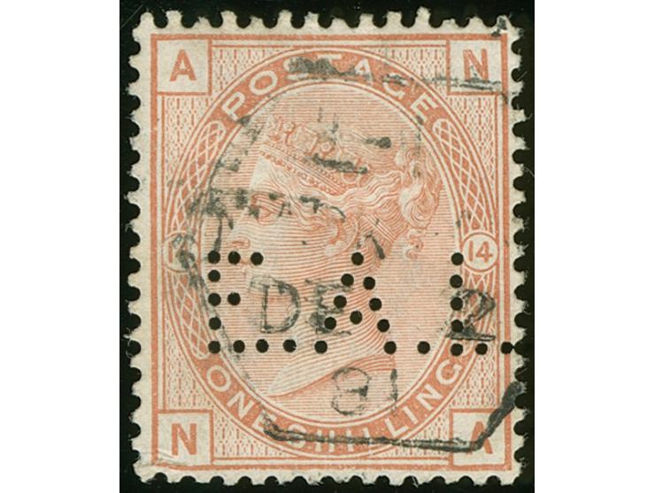 1880/83, 1 s. orange-brown, wmk. Imperial Crown, clear oct. cancelled, Perfins E.A.L., SG £ 170

