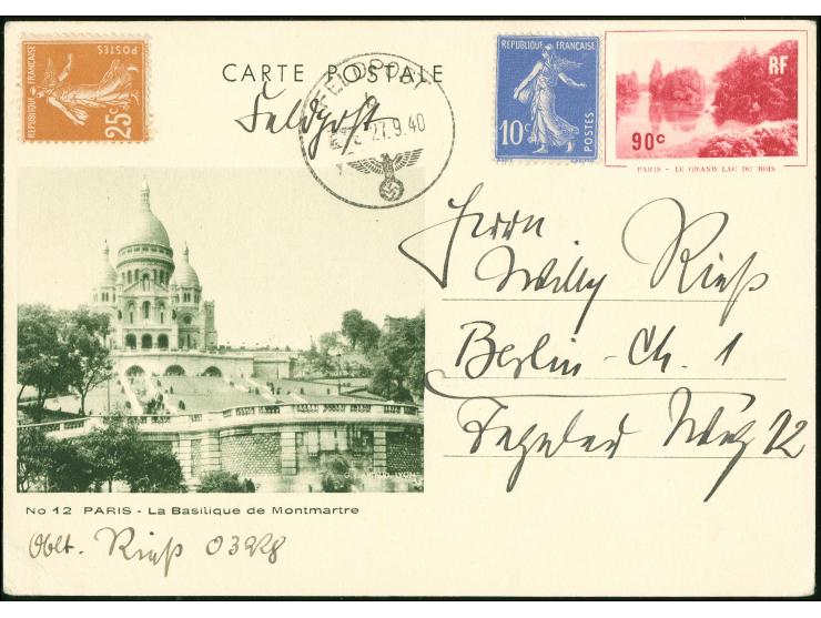 1940, Vier Bildganzsachen Frankreich Paris je mit Deutscher Feldpost 23.9.-27.9.40 befördert. Alle rs. mit umfangr. Text und 