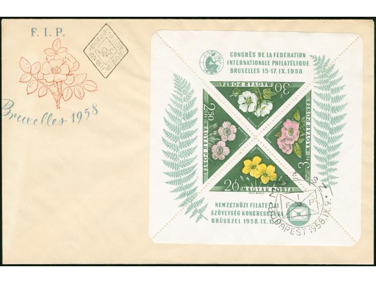1958, FIP Exhibition Flowers S/S perf. and imperf on two FDC, fine
