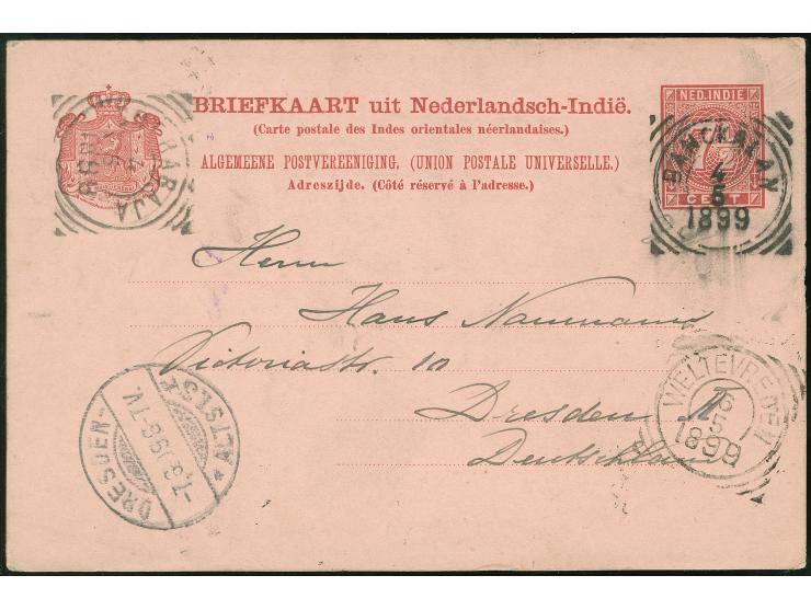 1895/1902, Five postal stationery cards showing clear cancellations of Maos , Premboen (box type &amp; date), Keboemen, Soera