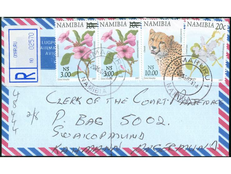 2006/07, Adenium boehmianum 10 c. on three registered covers from Omaruru to Swakopmund, very fine
